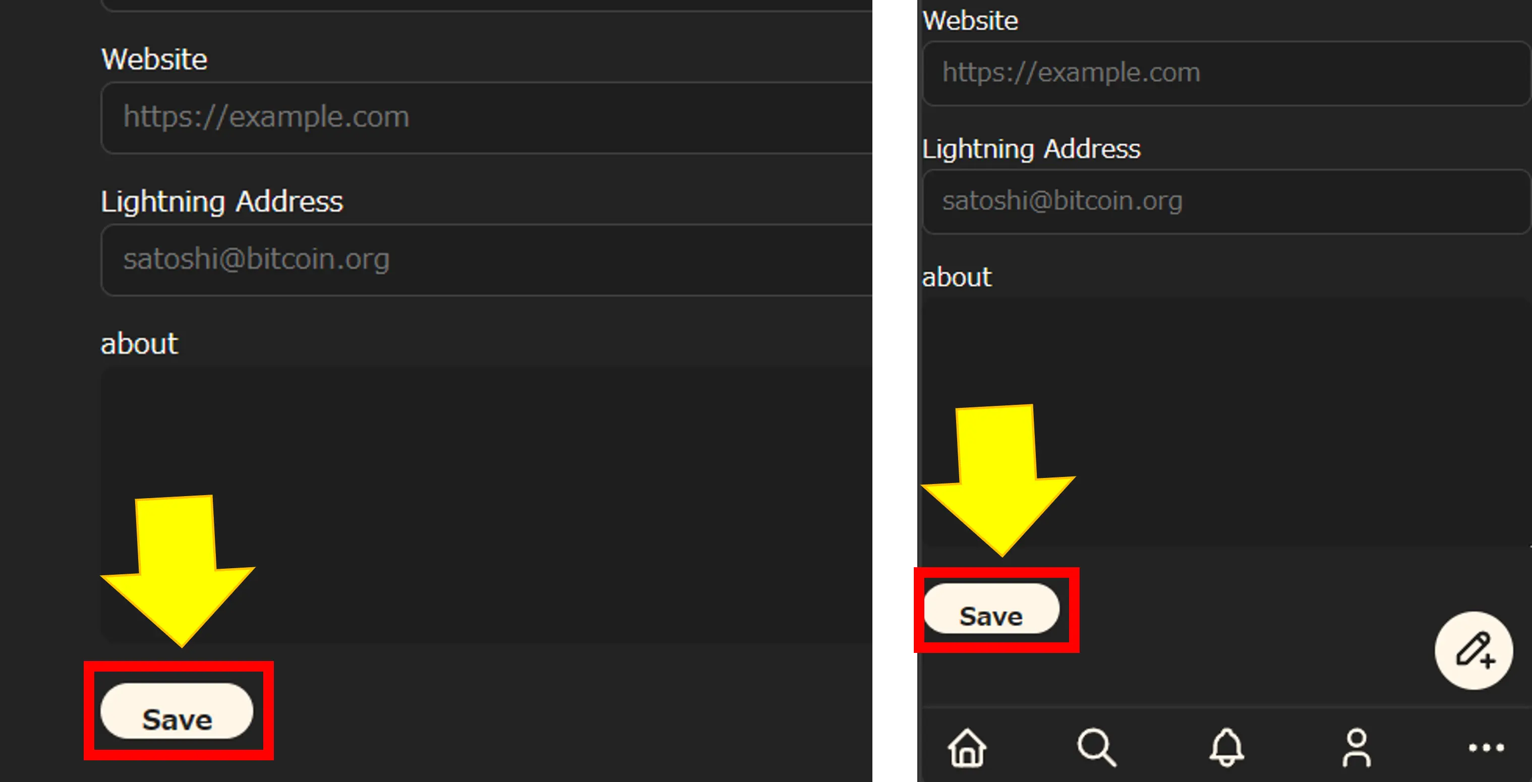 プロフィール保存ボタン